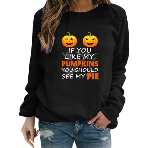 Pumpkin Halloween Print Sweatshirt Women Casual Crewneck Long Sleeve Pullovers Streetwear Autumn Loose Sweatshirt Tops#f3