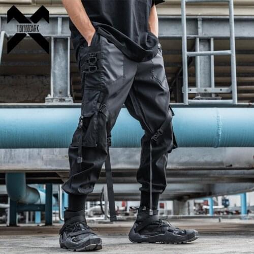 11 BYBBS DARK Tactical Functional Cargo Pants Joggers Men Trousers Hip Hop Streetwear Ribbons Multi-pocket Pants Black WB189