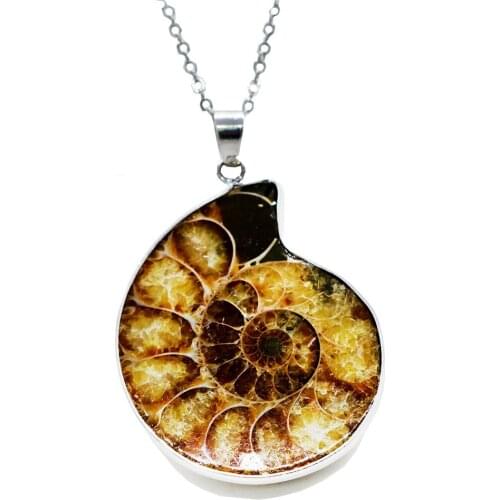 Texture Exquisite Elegant Conch Fossil Necklace For Unisex Classic Natural Crystal Stone Semi Gem Slice Pendant Necklace