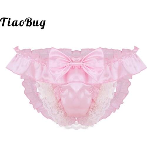TiaoBug Men Soft Satin Crotchless Low Rise Bikini Briefs String Homme Gay Thong Sexy Underwear Open Back Sissy Panties Lingerie