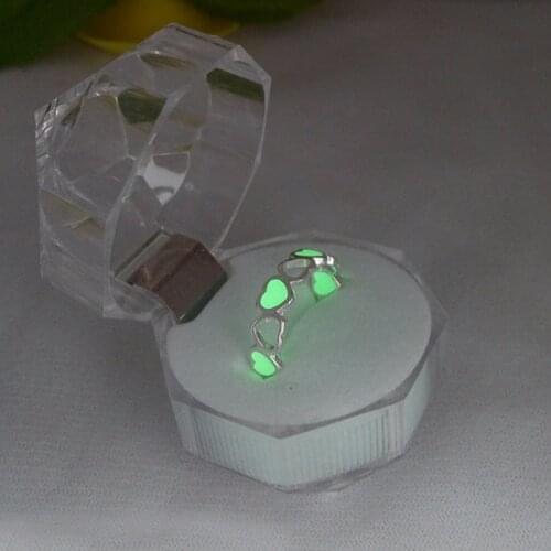 Vintage Hollow Heart Luminous Ring Glow In Dark Silver Color Rings for Women Friends Gift Fashion Adjustable Jewelry Ring
