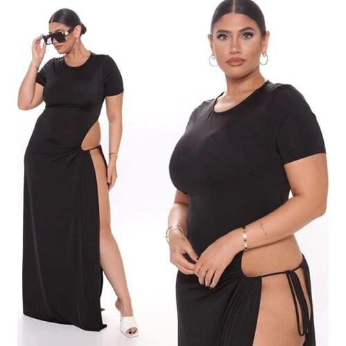 XL-5XL Plus Size Dress Women Clothing 2021 Summer Fashion Sexy Club Solid Black Slit Long Skirt Wholesale Dropshipping