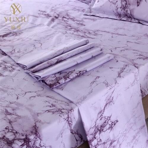 YuXiu Marbling Pattern Flat Sheet Sets Fitted Sheets Cover Pillowcases Linen Bed Covers Black Gray Twin Full Queen King Sizes