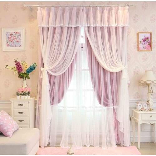 Custom Made Princess Beauty 3 Layers Curtain for Girls Bedroom Lace Sheer tulle princess Curtain Living Room Window Curtains