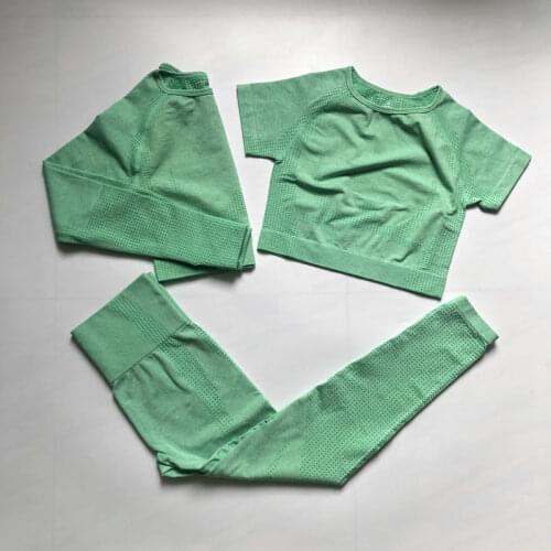 3pcs Women Sportswear Vital Seamless Yoga Set Fitness Sport Suit Long Sleeve Crop Top Shirts +Leggings Workout Clothes Gym Set