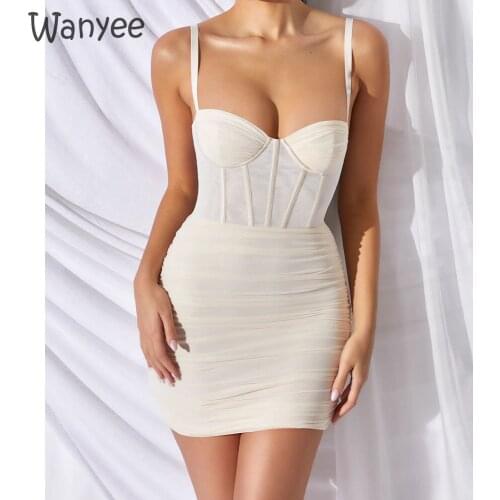 Women Dresses Mesh Summer Spaghetti Straps Sash Sexy Mini Night Club Party Robe Vestidos Fashion Pleated Open Back Fashion Lady