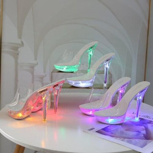 Summer High Heels Slippers Shoes Woman Sexy Fine Heel 13cm Thick Bottom Striptease Shine Female+Shoes Catwalk Summer High Heels