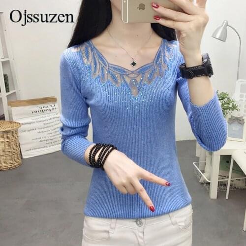 Sexy Lace White Sweater Womens Pullovers Diamond Spring Autumn Clothes Womans Sweaters Blue Tops Female Knitting Jumper Purple