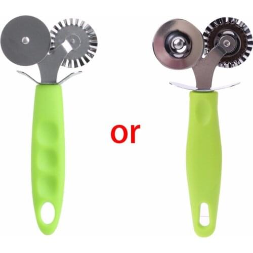 1PC Double Roller Pizza Knife Cutter Pastry Pasta Dough Crimper Wheel Rolling Kitchen Slicer Pastry Pizza Cutting Tools Hot C42
