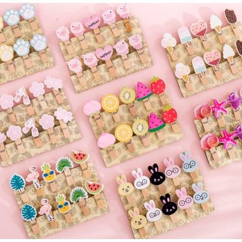 10pcs/lot Kawaii Cartoon Wooden Photo Clip With Rope Paper Postcard Memo Clip Photo Decoration Clip Papeleria Office Accessories