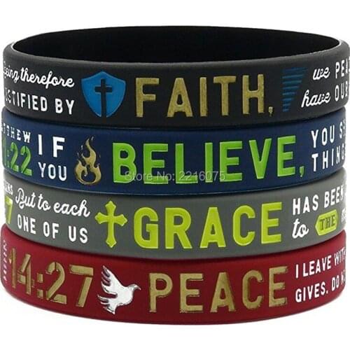 100pcs Faith, Believe, Peace, Grace wristband silicone bracelets free shipping by ePacket