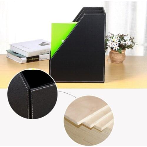 2 Slots PU Leather File Holder Magazine Rack Newspapers Organizer Cabinet Documents A4 Paper Storage Tray for Office School W3JD