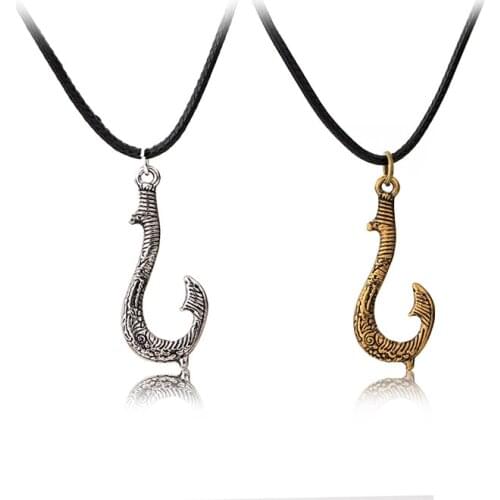 Moana Necklace Maui Fishing Hook Pendant with Leather Rope Tuna Hook Pendant Hei Matan Fish Hook Movie Jewelry