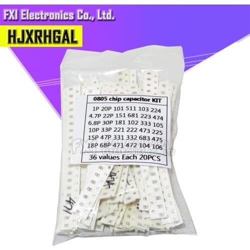 36values*20pcs=720pcs 0805 SMD Capacitor assorted kit 1pF~10uf component diy samples kit new and original