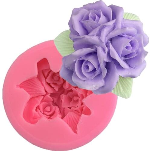 3D Three Rose Flowers Soap Mold Silicone Molds Moulds for crafts Fondant Chocolate Candle Mold Christmas Home Decor