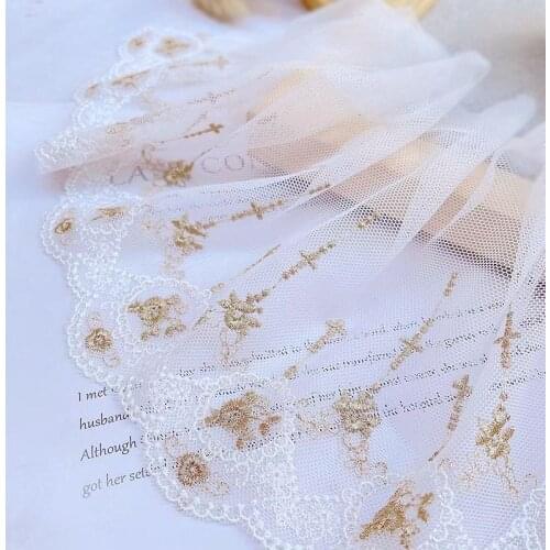 4Meters White Gold Lace Trim Edge Ribbon for Wedding Dress Handmade Needlework DIY Craft Bra Underwear Sewing Decoration 16cm