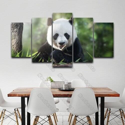 5 Pieces Canvas Painting Wall Poster The Realistic Picture of Chinese Panda In The Bamboo Forest for Home Rooms Wall Decoration