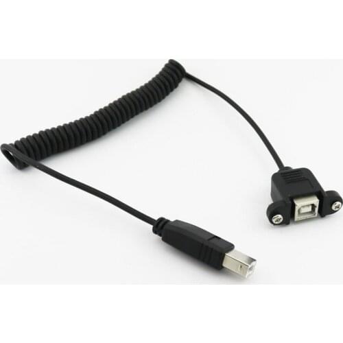 5x USB 2.0 B Female Panel Mount To USB 2.0 B Male Plug Extension Coiled Spiral Connector Cable 5ft/1.5m