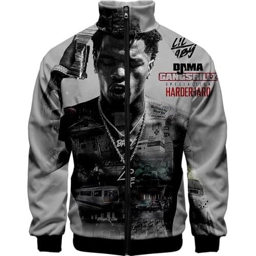 WAWNI Lil Baby Fashion Stand Collar Coat Sweatshirt Fashion Streetwear Polyester Fabric Harajuku Hip Hop Style Stand Sweatshirt