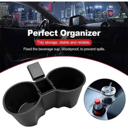 Car Armrest Cup Drink Holder Limiter Front Center Console Bottle Insert Organizer Dual Hole Divider for Tesla Model 3 / Y 2021