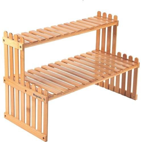 Bamboo Plant Shelf, 2Tiers Small Plant Rack, Shelves for Countertop, Desktop, and Windowsill Organizer