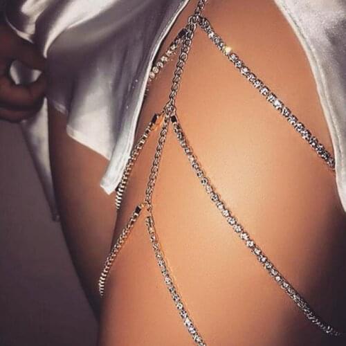 Hot Crystal Rhinestones Body Chain Sexy Multilayers Harness Punk Thigh Chain Necklace Leg Chain For Women Beach Body Jewelry