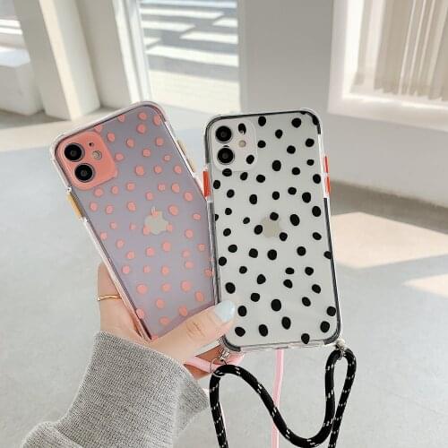 Tobebest Wavelet point Lanyard Phone Cases for iphone 11 pro max X XS XR 7 8 Plus SE 2020 ins popular Chain Soft Back Cover