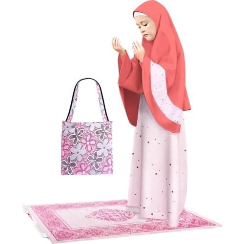 Girl Kid 'S Prayer wear Set Bag Seccadeli Color Star Printed Prayer Set