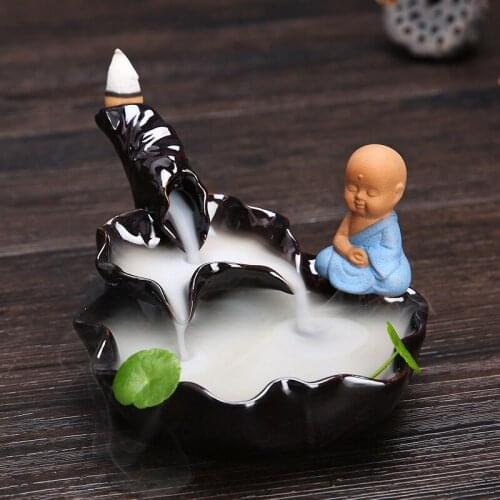 Home Decor Buddhism Incense Stick Burner The Little Monk Bullet Blackflow Incense Cones Or Burner Smoke Ceramic Censer Burner