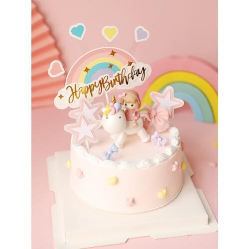 Unicorn Girl Birthday Party Cake Toppers Decorate Baby Shower Dessert Love Gifts Rainbow Heart-Shaped Baking Plug-in Decorations