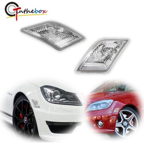 GTinthebox 2pcs Clear Lens Front Sidemarker Light Housing Kit For 2008-2011 Mercedes Benz W204 C-Class C300 / C350 / C63 AMG