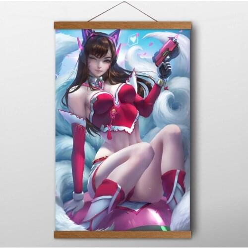 Solid Wood Scroll Paintings Overwatchs video games Fantasy Girls Anime Wall Art Posters Canvas prints art For Living Room Decor