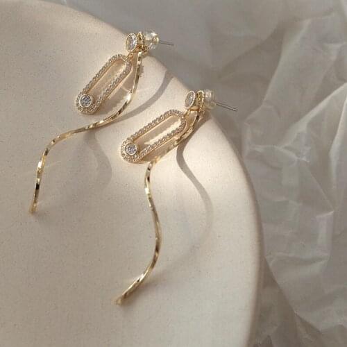 Korean Womens Earring 2 In 1 Rhinestone Pin Dangle Earrings For Festival Anniversary Party Jewelry