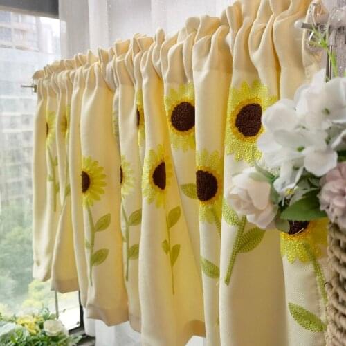 Sunflower Short Curtains Door Roman Window Embroidery Yellow Flowers Half Curtain Partition kitchen Valance #VT