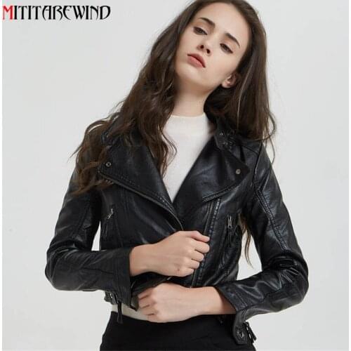 Spring Autumn PU Leather Jacket Women Short Style Stand Collar Leather Coat Female Slim Fit Fashion Rivet Moto&Biker Jacket