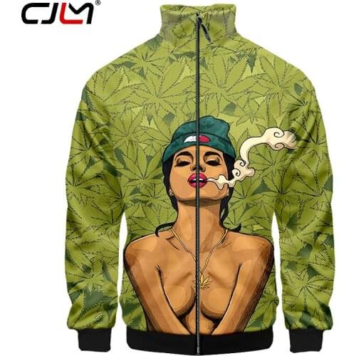 CJLM Hot Sale Green Leaf Girl 3D Stand-up Collar Zipper Jacket Men/women Fashion Sweatshirt Man Casual Jackets Clothing