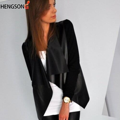Faux Leather Jacket Womens Cardigan Female Black Fashion Patchwork Long Sleeve Casual Female Leather Coat For Women