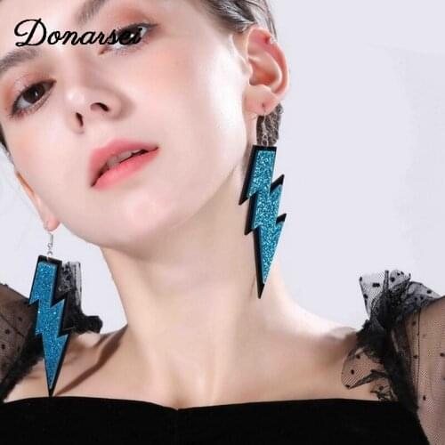 Donarsei Fashion Acrylic Lightning Earrings For Women Simple Flash Long Geometric Drop Dangle Earrings Night Club Jewelry