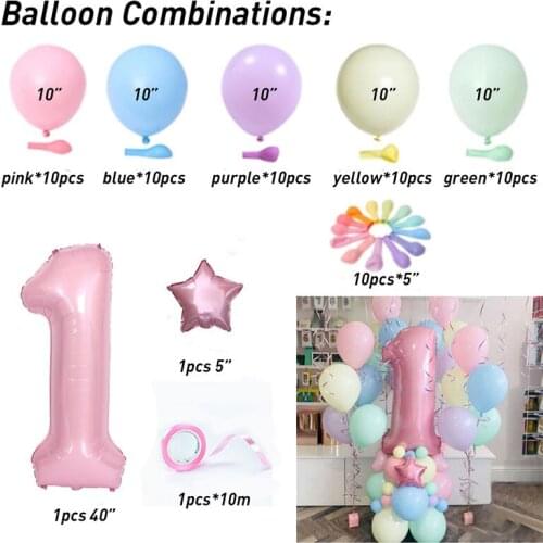 63pcs Macaroon Latex Balloon Pink Number Foil Balloon Set Kids Birthday Party Decor Baby Shower Girl 1 2 3 4 5 6 7 8 9 Years Old