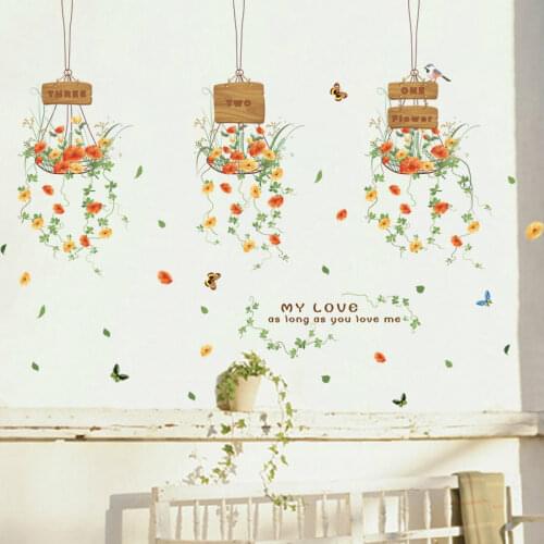 Flower Plants Wall Stickers Fresh Hanging Basket for Living Room Bedroom Wall Decorative Poster Waterproof Removable PVC Decals