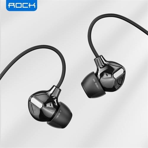 ROCK In Ear Obsidian Stereo Earphones 3.5mm Immersive Headset for iPhone iPad Samsung Luxury Earbuds With Mic Wired Earphone