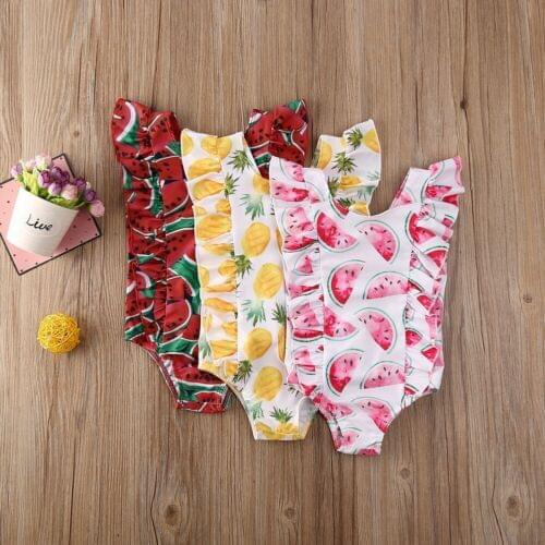 New Toddler Baby Girls Ruffled Swimwear Bathing suit Beach Romper Clothes Fruits Print Beachwear Girl Swimsuit