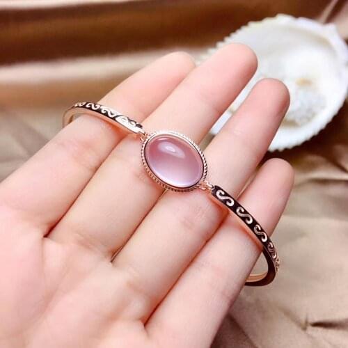 New Arrival Real and Natural Rose Quartz Bangle 925 sterling silver Fine jewelry Natural And Real Rose Quartz Bangle