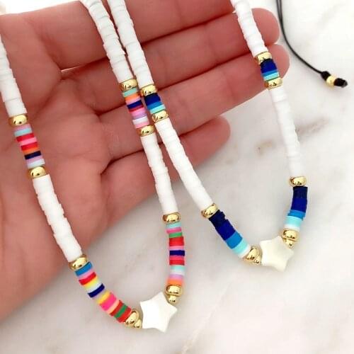 Boho Soft Pottery shell star Polymer Clay Necklace Femme Jewelry Gifts Boho Beads Choker Necklace for Women Ethnic Handmade