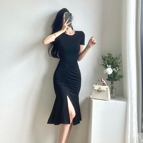 Summer Party Basic Dresses Ladies Short sleeve Womens Solid Bodycon Stretch Midi Dress O Neck Casual Slim Fashion Vestido