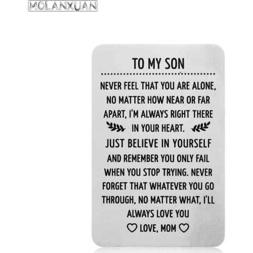 To My Son Wallet Card Birthday Gifts for from Mom Step Mother Sweet 16th Love Note Gift Him Adult Men Boys