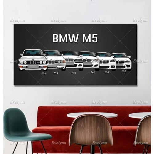 Canvas Printed Poster Home Decor 1 Pieces HD Bmw M3 M5 White Sport Car Paintings Wall Art Pictures Living Room Modular Framed