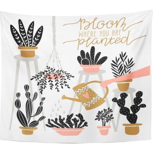 Various Indoor Plants in Pots with Lettering 'Bloom Where You are Planted' Great for Gardening Home Decor Tapestry Wall Hanging