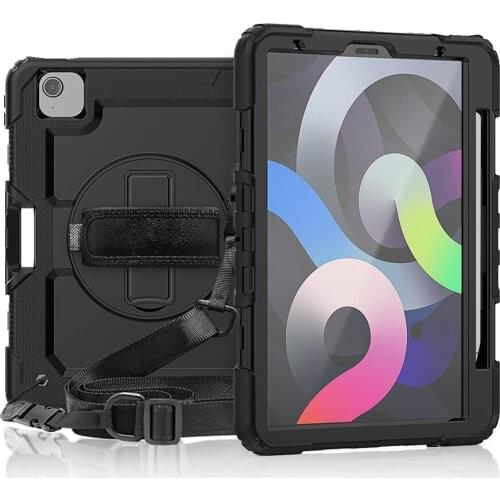 Hand Strap Shoulder Strap 360 Rotatable Kickstand Protective Case built-in Screen Protector for iPad Air 4 4th Gen 10.9" 2020
