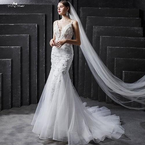 RSW1745 Real Pictures Yiaibridal V Neckline Mermaid Wedding Dresses With Horshair Edged